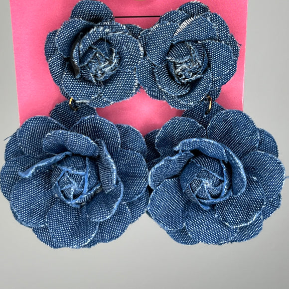 Dark Denim Flower Earrings