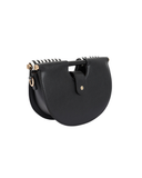 Black and White Striped Crescent Shaped Handbag