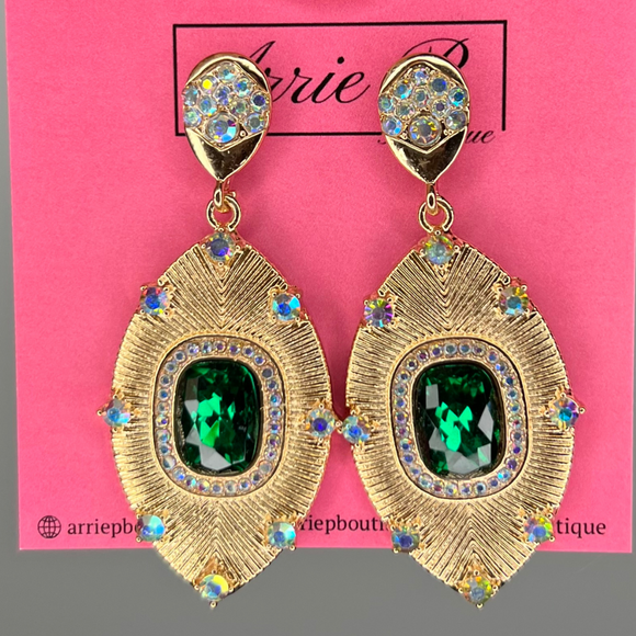 Green and Gold Gem Earrings