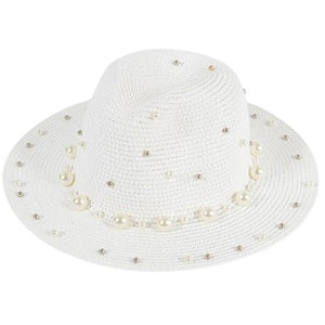 White Pearl Straw Hat (Gold and Silver Pearls)