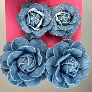 Light Denim Flower Earrings