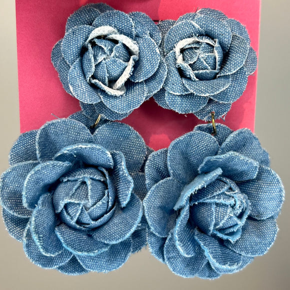 Light Denim Flower Earrings