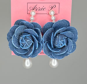 Rose Denim Pearl Earrings