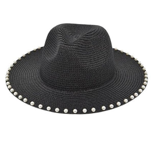 Black Straw Hats W/ Pearls