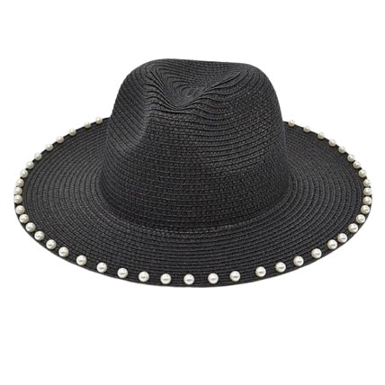 Black Straw Hats W/ Pearls