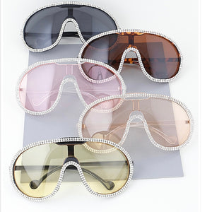 Oversized Shield Rhinestone Sunglasses