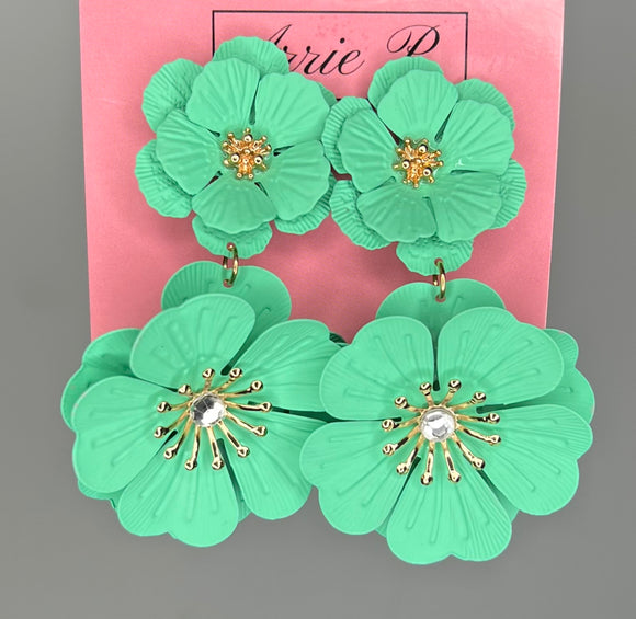 Mint Green Flower Earrings