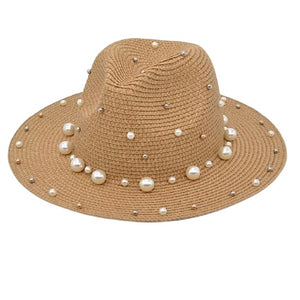 Khaki Fedora w/ Pearls