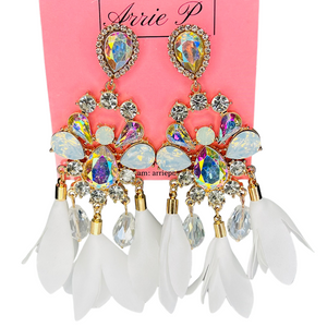 Fluorescent Iridescent White and Gold Crystal Earrings