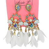 Fluorescent Iridescent White and Gold Crystal Earrings