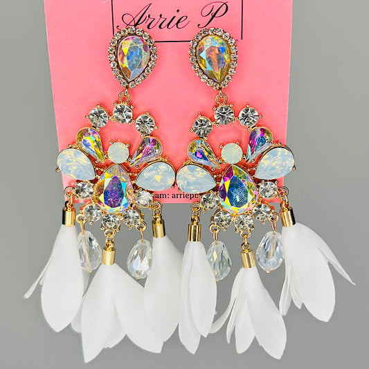 Fluorescent Iridescent White and Gold Crystal  Earrings