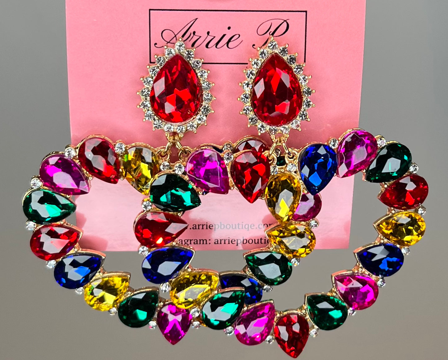 Large Multi Color Heart Earrings