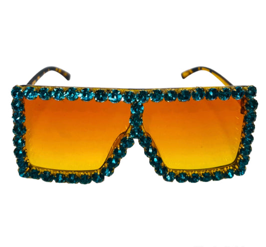 Blue rhinestone sunglasses (lenses are organe/yellow)