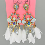 Fluorescent Iridescent White and Gold Crystal Earrings