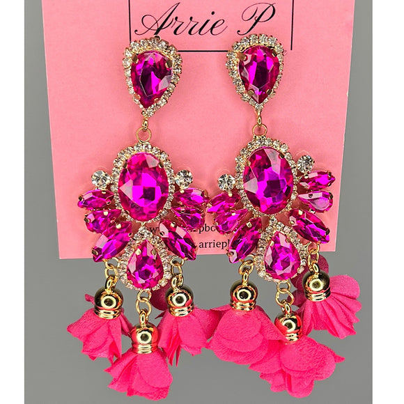 Fuchsia and Gold Stone Earrings