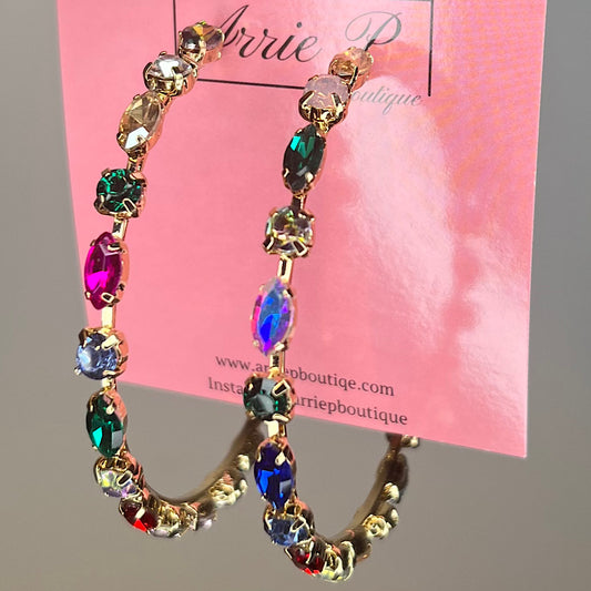 Gold Medium Multi Color Stone Earrings