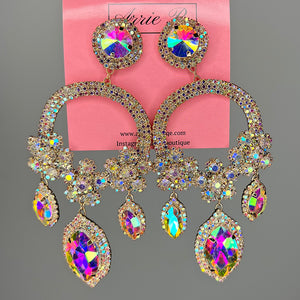 Large Iridescent Stone Drop Earrings
