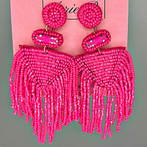 Fuchsia Beaded Fringe Earrings