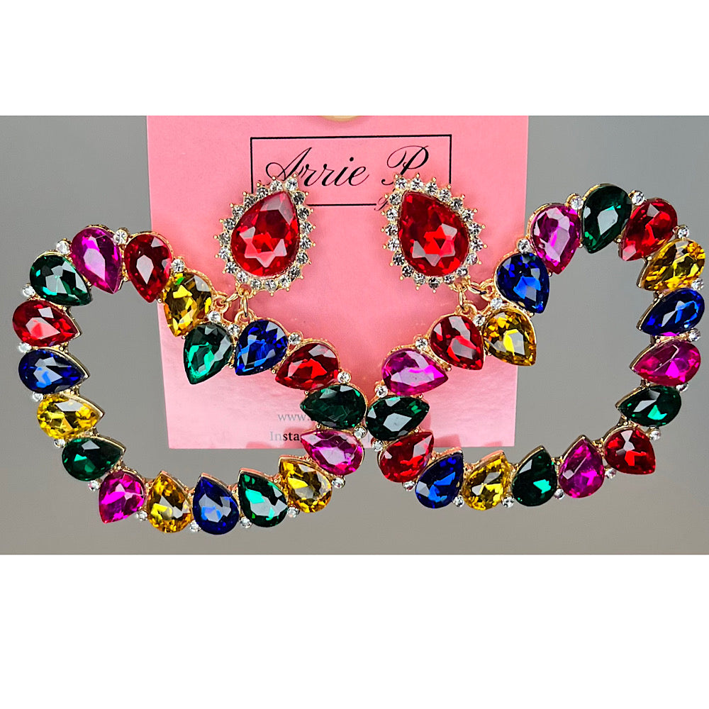 Large Multi Color Heart Earrings