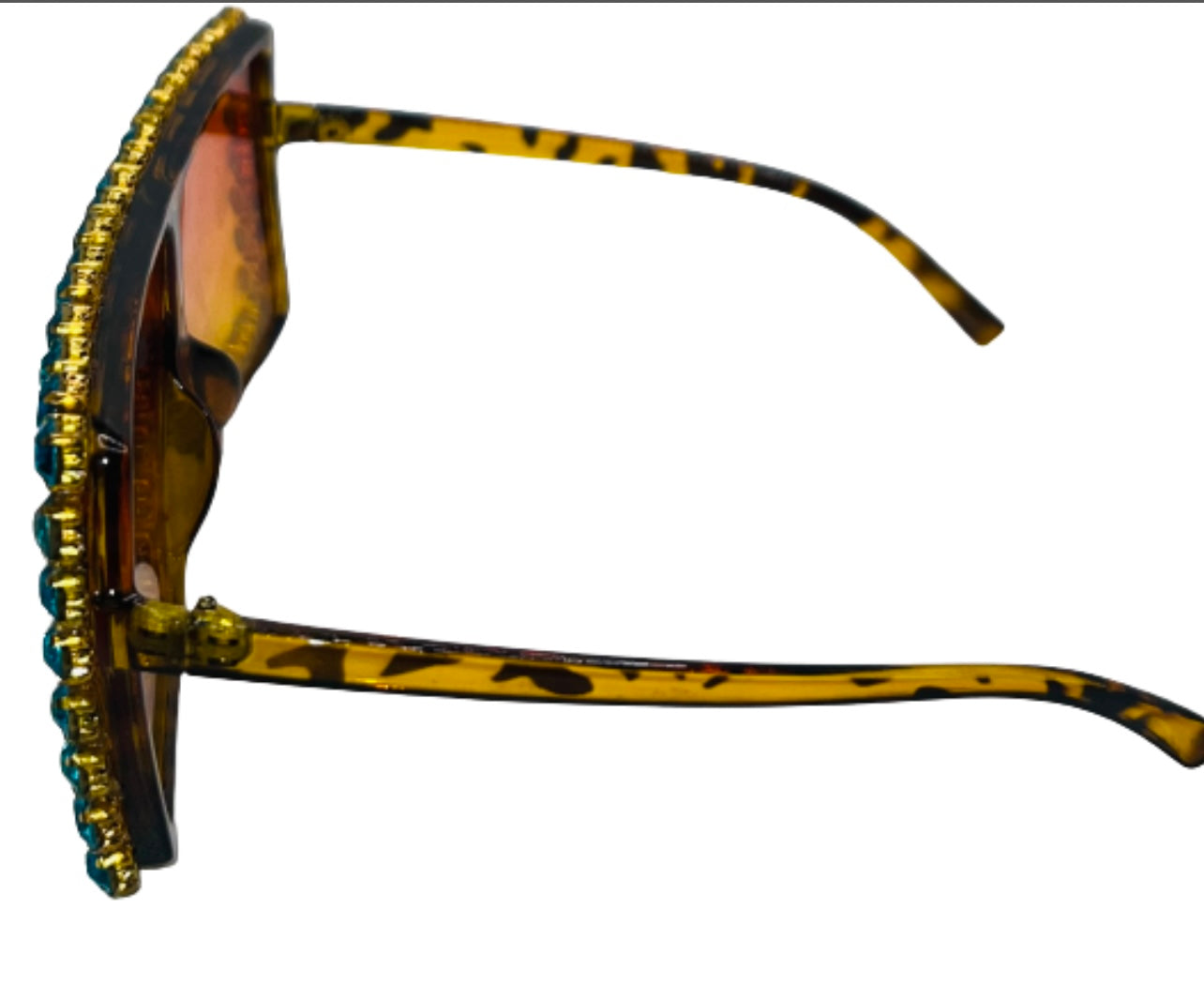 Blue rhinestone sunglasses (lenses are organe/yellow)