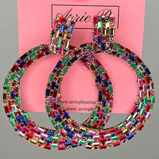 Stone Circle Multi Color Circle Earrings