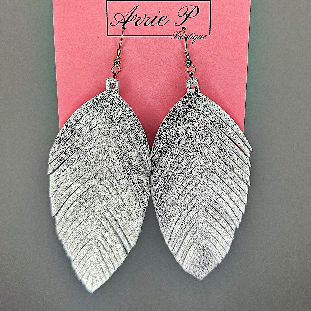 Silver Metallic Leaf Earrings