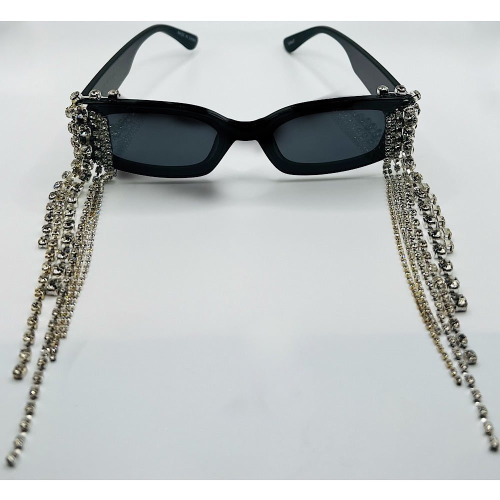 Black Rhinestone Fringe Sunglasses