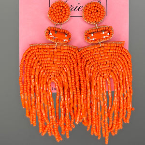 Orange Beaded Fringe Earrings