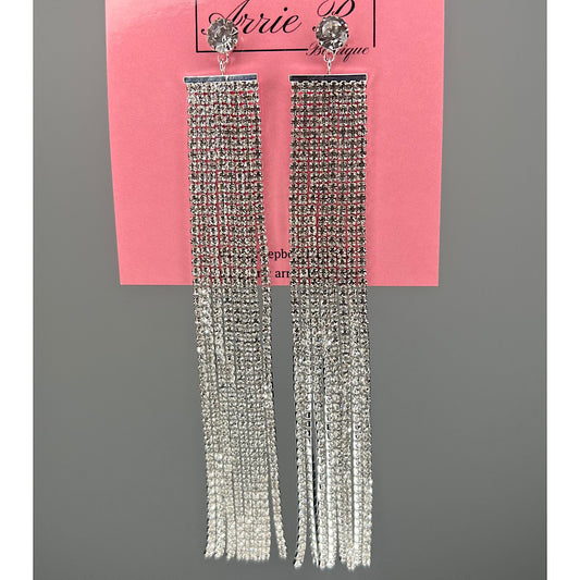 Silver Fringe Rhinestone Earrings