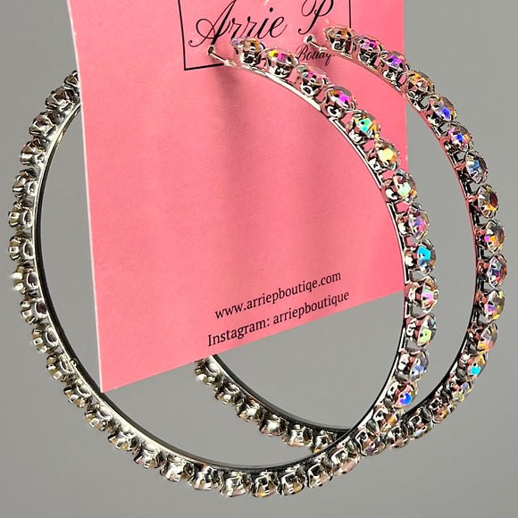 Silver Medium Iridescent Hoops