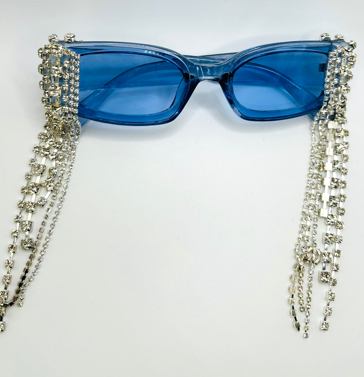 Blue Rhinestone Fringe Sunglasses