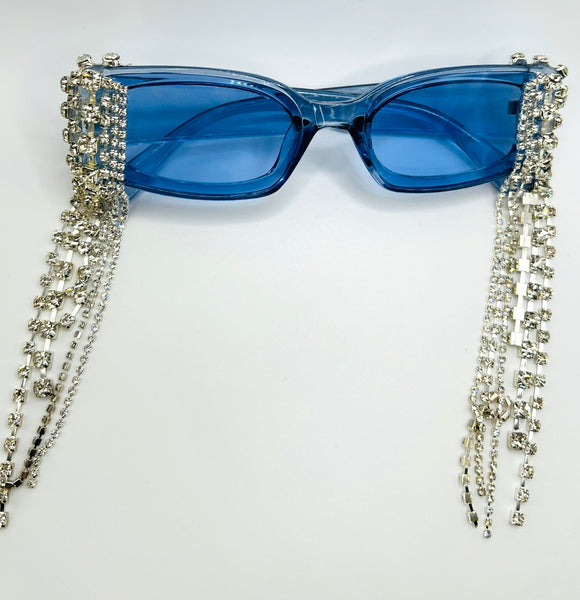 Blue Rhinestone Fringe Sunglasses