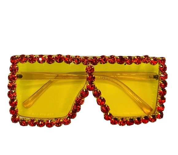 Yellow Sunglasses w/ Red Rhinestones