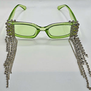 Lime Green Rhinestone Fringe Sunglasses