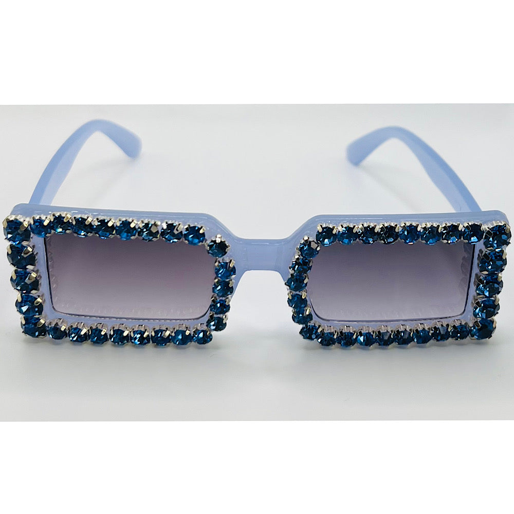 Pastel Blue Rhinestone Rectangle Sunglasses